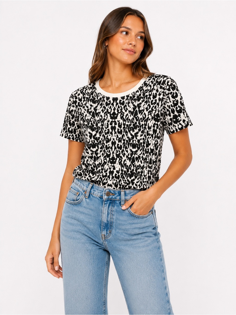 Maje Leopard Short Sleeve Tee | 19 PTP | Black & White